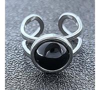 Anello Regolabile Donna,Anello Regolabile Argentato da Donna Naturale Ossidiana Cabochon Pietra Vintage Accessorio di Gioielli Bohémien Regalo di Compleanno Speciale per Le Donne