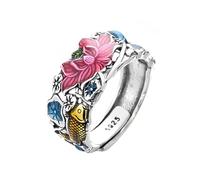 Anello Regolabile Donna Argento 925 Anello Vintage Lotus Promise Chunky Per Donne E Ragazze In Argento Retrò Regolabile Intagliato A Mano Con Fiore Smaltato Senza Fango Senza Loto Gioiello Da Regal