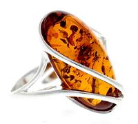 Anello regolabile grande in argento sterling 925 e ambra del miele del Baltico - GL423A