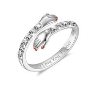 Anello regolabile in argento, anello da abbraccio in oro con zirconi cubici aperti per donne matrimonio fidanzamento gioielli regalo, 8, Argento, Zirconia cubica