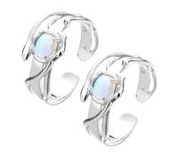 Anello regolabile in argento con pietra di luna, anello aperto con pietra di luna, elegante regalo boho per donne e ragazze (2pcs)