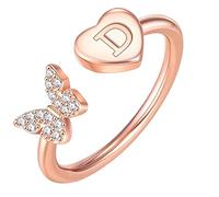 Anello regolabile in argento e oro con lettera iniziale dell'alfabeto dalla A alla Z, per donne e ragazze, talla única, Acciaio, Nessuna pietra preziosa