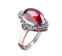 Anello regolabile in argento in argento sterling per donne, gioielli a fascia in pietra di granato rosso intarsiato retrò per eternità da matrimonio promessa regalo di dito circlet regalo