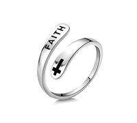 Anello regolabile in argento Sterling 925 con croce e fede per donne e uomini cristiani impilabili anelli aperti per dito medio, gioielli religiosi, regalo alla moda, regalo di compleanno, Placcatura