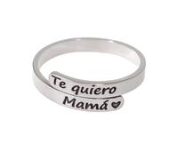 Anello regolabile in argento sterling 925 con la scritta I LOVE YOU MOM e una larghezza di 3 mm.