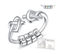 Anello regolabile in argento Sterling 925 con nodo d'amore, da donna, doppio nodo a cuore, con perline rotanti, per alleviare l'ansia, compleanno, laurea, festa della mamma, regalo per mamma, figlia