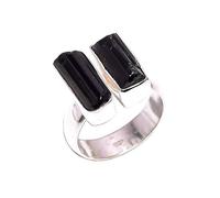 Anello regolabile in argento Sterling 925, gioielli RSR3088 delle donne della pietra preziosa della tormalina nera naturale e Argento, 54 (17.2), cod. RSR3088