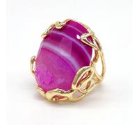 Anello regolabile in bronzo con cabochon di Agata fucsia