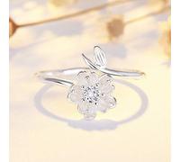 Anello regolabile per le donne, foglia di ciliegia argento zirconia zirconia stamen alla moda regolabile con boccone ad anello di dito di dito gioielli per le dita per le donne regalo per le ragazze