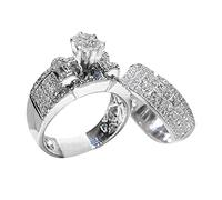 Anello retrò moda brillante corona zircone anello set gioielli donna matrimonio fidanzamento coppia anelli abbinati anelli sposa, B, Metallo, Non pietra preziosa
