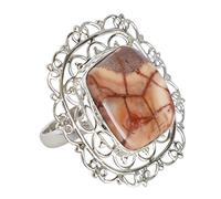 Anello rettangolare cabochon in argento Sterling 925 con occhio di uccello, 17 x 15 mm, con pietre preziose marroni, set fatto a mano in stile bohémien, gioielli alla moda, regalo per donne L 1/2, 52