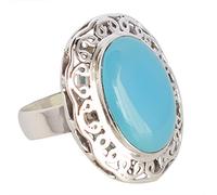 Anello rettangolare in calcedonio blu in argento sterling 925 cabochon 20 x 15 mm, anello con pietre preziose multicolore, gioielli artigianali fatti a mano, R 1/2, Pietra preziosa., Calcedonio blu