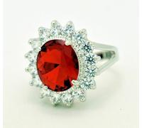 Anello Rosso Zirconia Cubica Argento Oro Bianco Fidanzamento Princess Kate Ovale