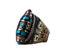 Anello rotante in argento Sterling S925 per donna/uomo, anello tibetano buddista con preghiera, intagliato Pixiu Lucky God Beast, anello Mantra Om per uomo/donna, agata rossa intarsiata + turchese,