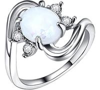Anello rotondo con opale bianco, anello alla moda con pietra opale, anello regolabile