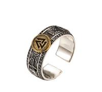 Anello Runico Vichingo In Argento 925, Rame - Gioielli Norreni Regolabili per Uomo, Anello Mignolo da Guerriero Medievale, Regalo Runico Unisex(Odin's Knot,L)