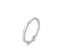 Anello semplice, anello dell'amicizia da donna, impilabile, design classico, con moissanite rotonda, oro bianco 14 carati, misura 49 (15,6)