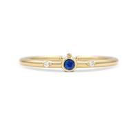 Anello semplice, anello di fidanzamento da donna, delicato con taglio rotondo blu, realizzato in laboratorio, in oro giallo zaffiro, Oro giallo 14 carati, Zaffiro prodotto in laboratorio