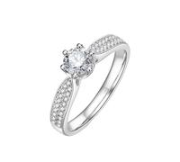 Anello semplice impegno anello diamante oro bianco 9K/14K/18K anello rotondo a 6 artigli con diamanti da 0,3 ct e 0,12 ct a vita solida non placcata, popolare per donne festa della mamma gioielli, 59