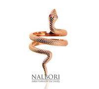 anello serpente tutto vero argento 925 placcato oro rosa occhi rosso rubino