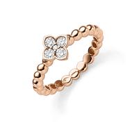 Anello Sferico Fiore 585 Oro Rosso Con 5 Diamanti-Brillanti 0,24ct. Tw-Si