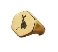 Anello sfinge inciso a forma esagonale | Argento sterling 925 placcato oro | Gioielli da regalo, anelli con sigillo in stile vintage, gioielli fatti a mano ipoallergenici| LK_PDR_01250_9