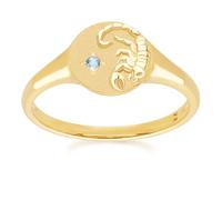 Anello Sigillo Zodiac Con Topazio Blu Scorpio In Oro Giallo 9 Carati