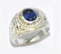 Anello Signet US Americano In Argento 925/000 Pietra Blu Zaffiro Taglie 52 A 72