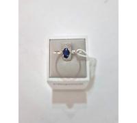 ANELLO SOLITARIO Con ZAFFIRO Blu Ovale E Diamanti PG GIOIELLI Oro Bianco 18 Kt