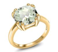 Anello solitario da donna in argento placcato oro giallo 18 carati con pietra portafortuna a taglio cuscino da 10 mm | anello di fidanzamento e anniversario di matrimonio | disponibile nelle taglie da