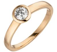 Anello Solitario Donna Con Diamante Brillante, Rotondo, 585 Oro Rosso Rosa