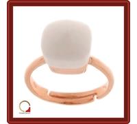 Anello solitario in argento 925 placcato oro rosa con pietra agata bianca donna