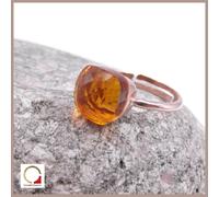 Anello Solitario in Argento Rosa da Donna con Quarzo Citrino Misura Regolabile