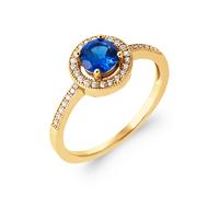 Anello Solitario Pietra Blu Zirconio Zaffiro Placcato Oro 750/000 Taglie 50 A 60