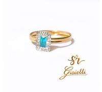 Anello Solitario Toppa Acquamarina In Oro 18kt 750% Con Strass List 215€