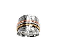 Anello Spinner Largo Martellato Argento Sterling Ottone Ramato- 81stgeneration