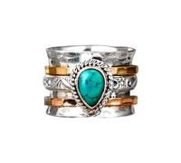 Anello Spinner Turchese a Goccia, Anello da Meditazione Turchese Naturale Vintage Fatto a Mano, Anello Spinner Turchese Anti Ansia Fidget, Anelli Boho Turchese a Fascia Larga per Donna Uomo (6)