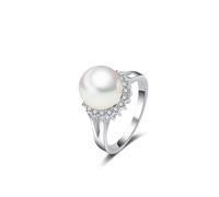 Anello Sunshine Pearl CZ In Ottone Placcato Oro Bianco 14K Tutte Le Taglie