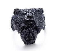Anello Testa di Orso Vichingo, Anello da Uomo in Acciaio Inossidabile con Testa di Orso Animale Gotico Vintage,Nero,15