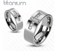 Anello Titanio Croce Pavé Di Gemme