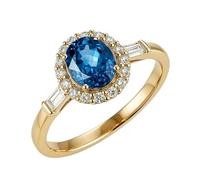 Anello topazio in oro bianco, anello da donna Halo con topazio e moissanite 9 K 14 K 18 carati oro bianco, 53 (16.9), Oro giallo 18 carati (750), Topazio Moissanite