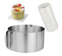 Anello Torta Regolabile, Stampo Circolare per Torte e Allungabile, Stampo Rotondo 16-30cm e 1PCS Torta Collare Trasparenti 10M Acetato per Pasticceria per Torte in Mousse Decorazioni