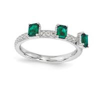 Anello Tre Pietre Creato In Argento Sterling Con Emozione Verde Taglia 5 - 10