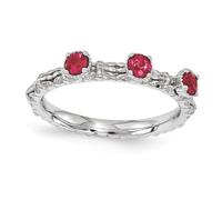 Anello Tre Pietre In Rubino Impilabile In Argento Sterlina Misura 5-10