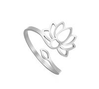 Anello Trendy Fiore di Loto per Donne Om Aum Ohm Simbolo Yoga Meditazione Promessa Lotus Anello Regolabile Chakra Gioielli Ispirativi Ragazza (Lotus 2 argento)