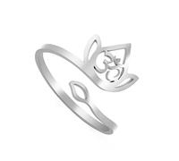 Anello Trendy Fiore di Loto per Donne Om Aum Ohm Simbolo Yoga Meditazione Promessa Lotus Anello Regolabile Chakra Gioielli Ispirativi Ragazza (Om Lotus argento)