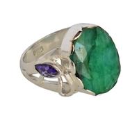 Anello triangolo smeraldo e ametista in argento Sterling 925 con pietre cabochon blu da 18 x 14 mm e 6 x 3 mm, anello in pietra preziosa di design per donna 49 (15,6)