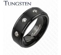Anello Tungsteno Nero Tripla Gemme