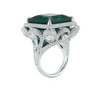Anello unisex grande, con smeraldo finto taglio principessa e tormalina, accessorio decorativo rettangolare per lo styling quotidiano e per occasioni speciali