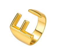 Anello unisex placcato in oro 18K con grande lettera dell'alfabeto per iniziale del nome, dalla A alla Z, regolabile e Rame, colore: F, cod. LR8600K-UK